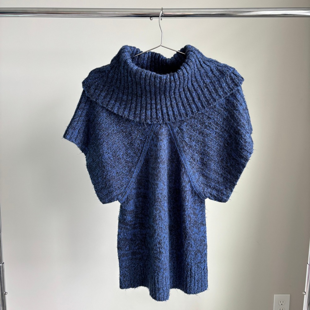 Vintage Yarn Arts Sweater S Blue Cowl Neck Short Sleeve Knit Y2K Whimsygoth Boho
